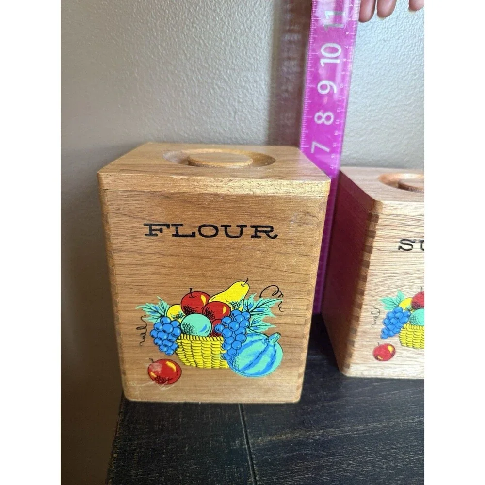 Wooden Nesting Canister Set VTG Dovetail MCM Japan Painted Fruit Basket 3 Piece